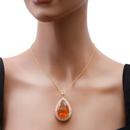 14K Yellow Gold Setting with 36.05ct Fire Opal and 3.77ct Diamond Pendant