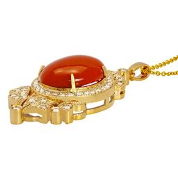 14k Yellow Gold 18.50ct Coral 1.79ct Diamond Pendant