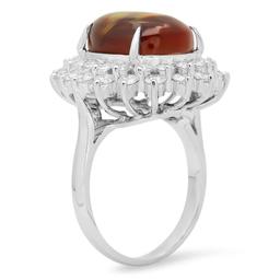 14K White Gold 3.92ct Fire Agate and 1.96ct Diamond Ring
