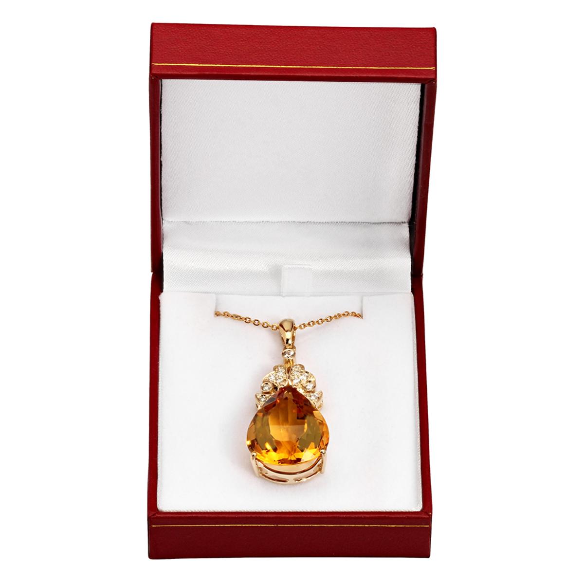 14k Yellow Gold 27.52ct Citrine 0.72ct Diamond Pendant