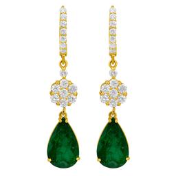 14k Yellow Gold 7.33ct Emerald 2.10ct Diamond Earrings