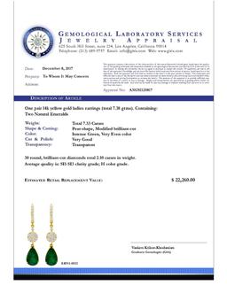 14k Yellow Gold 7.33ct Emerald 2.10ct Diamond Earrings