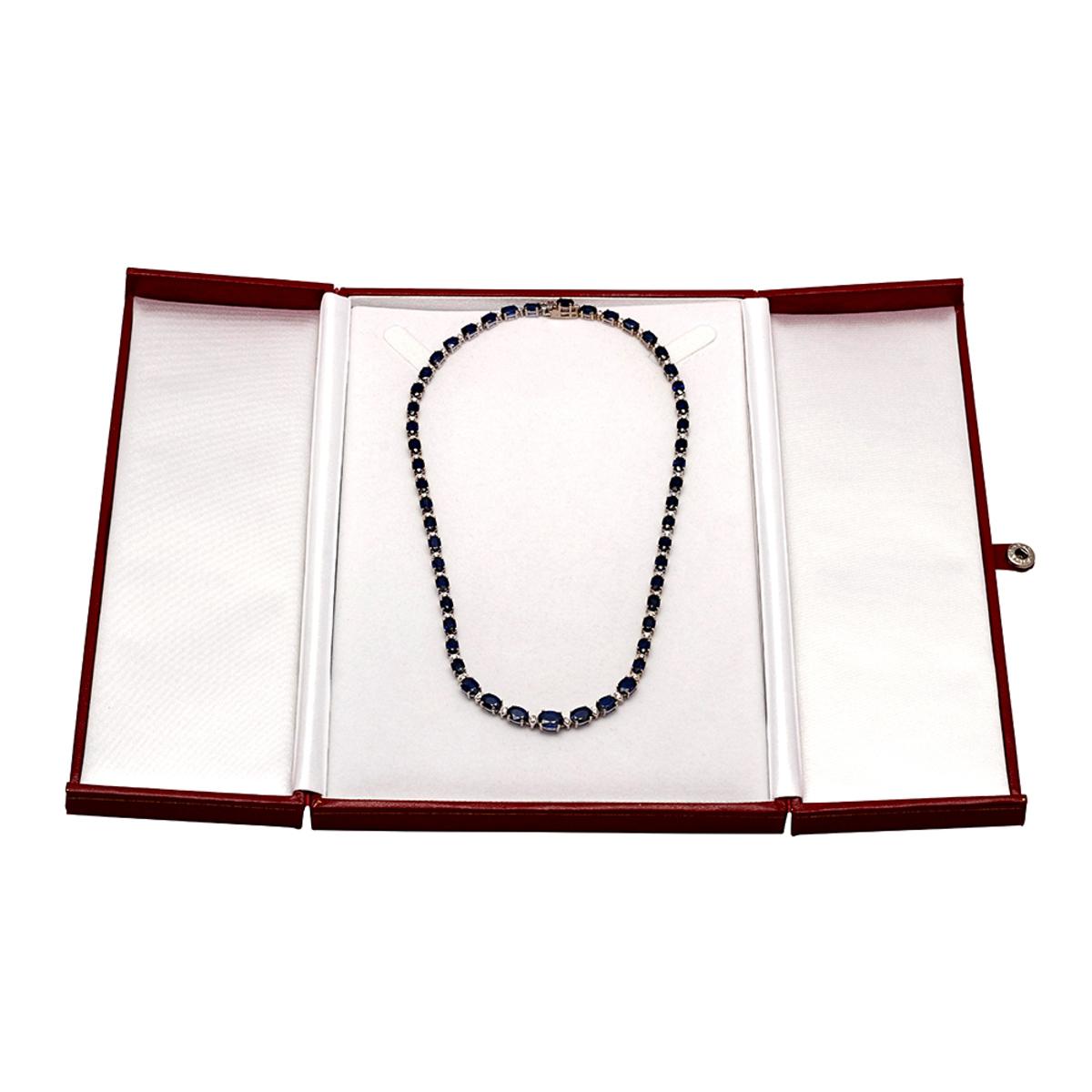 14k White Gold 38.50ct Sapphire 1.60ct Diamond Necklace