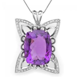 14K Gold 39.89ct Amethyst and 1.49ct Diamond Pendant