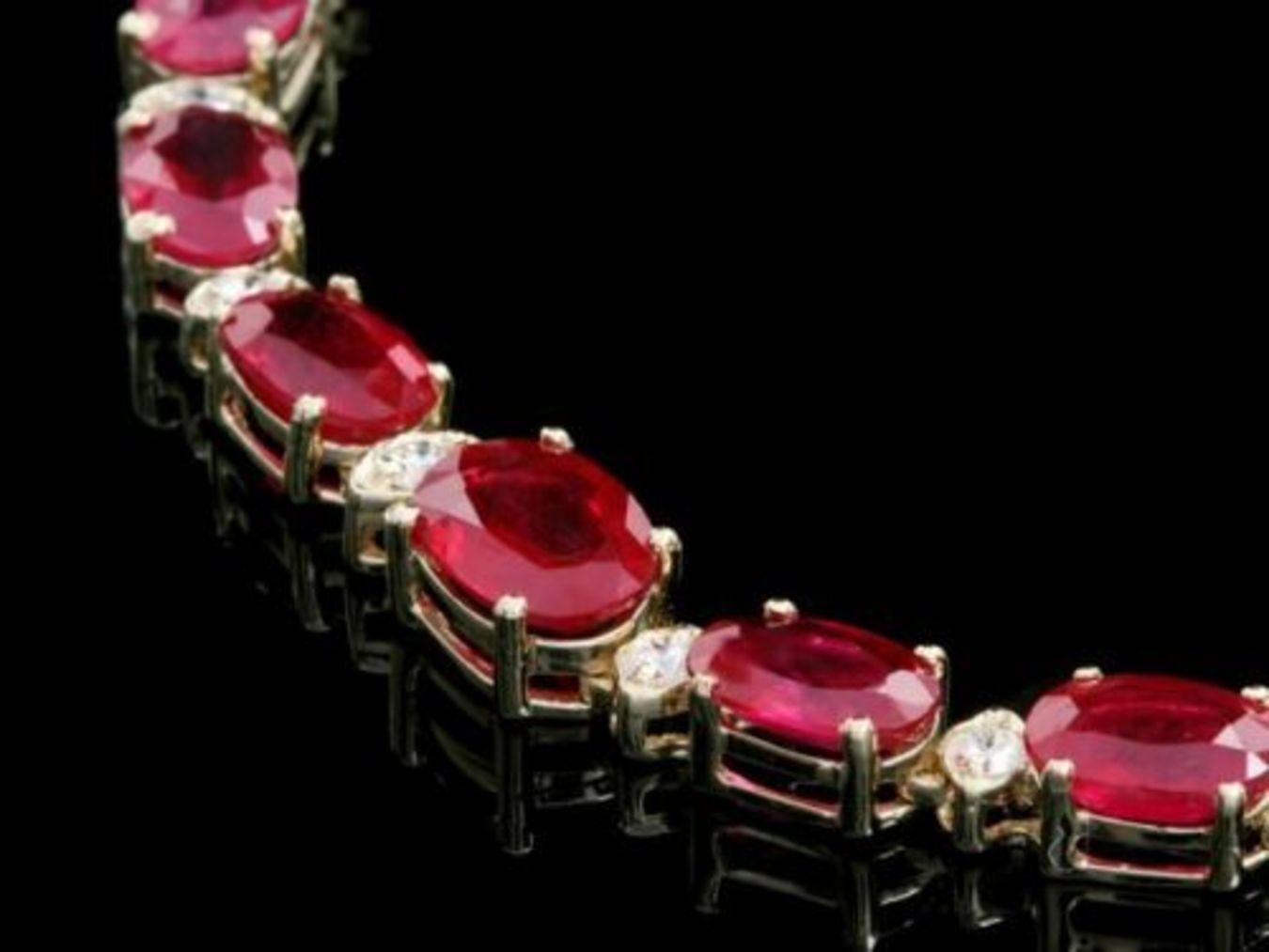 14K Yellow Gold 35.65ct Ruby and 1.22ct Diamond Necklace