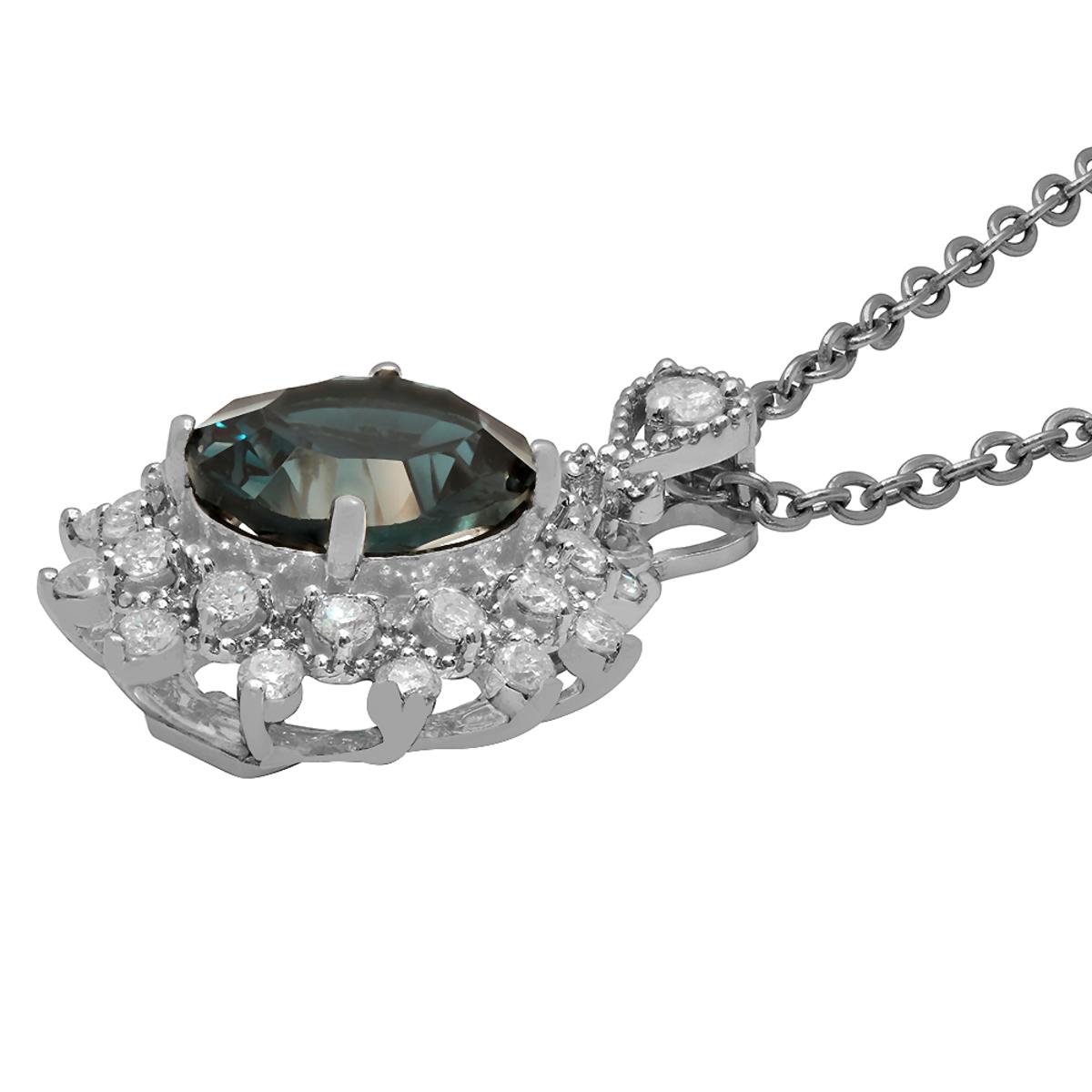 14k White Gold 2.91ct Blue Topaz 0.54ct Diamond Pendant