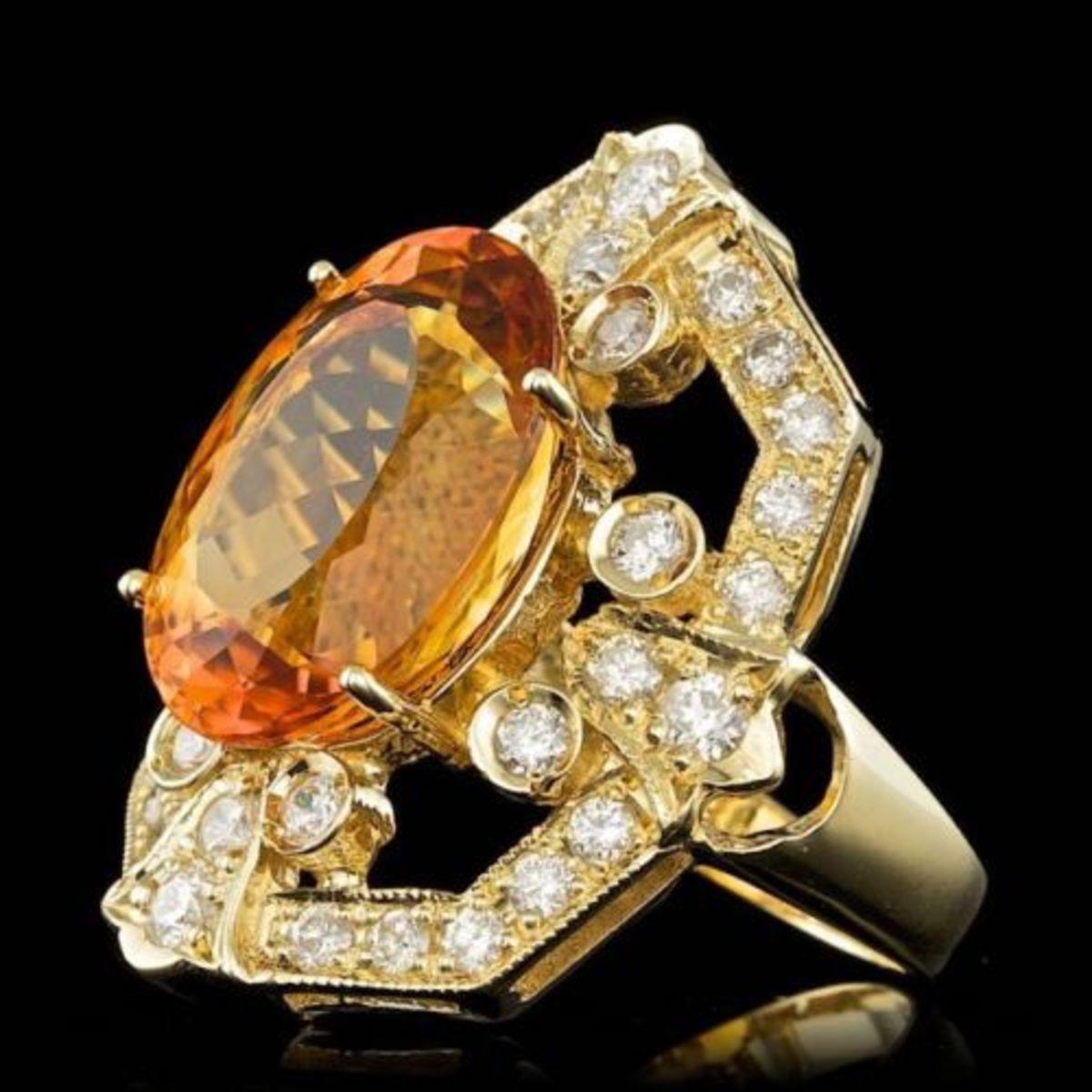 14K Yellow Gold 9.25ct Citrine and 2.59ct Diamond Ring