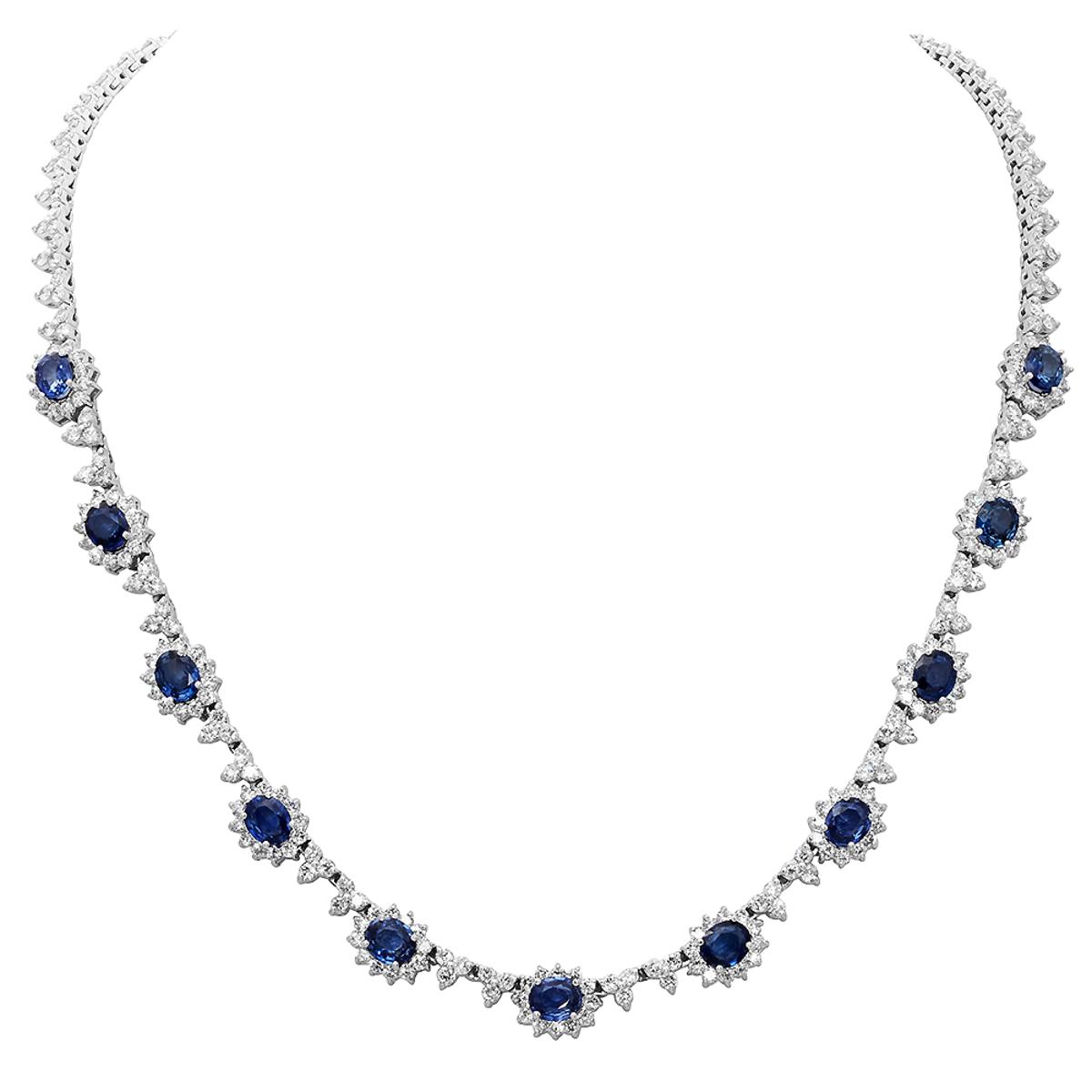 14k White Gold 7.94ct Sapphire 8.82ct Diamond Necklace