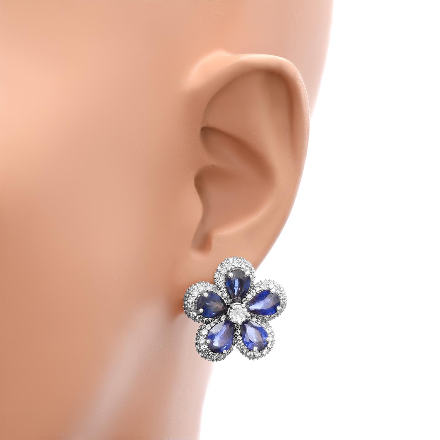 14K White Gold Setting with 6.0ct Sapphire and 2.80ct Diamond Earrings