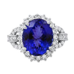 14K White Gold Setting with 6.53ct Tanzanite and 1.01ct Diamond Ladies Ring