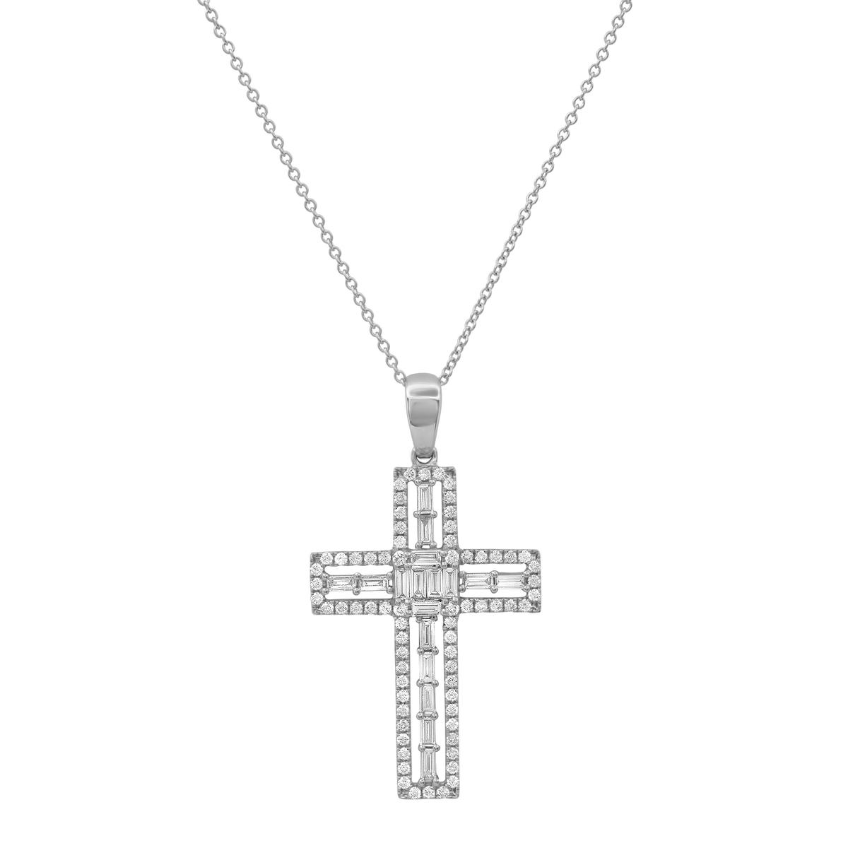 18K White Gold Setting with 0.73ct Diamond Cross Pendant