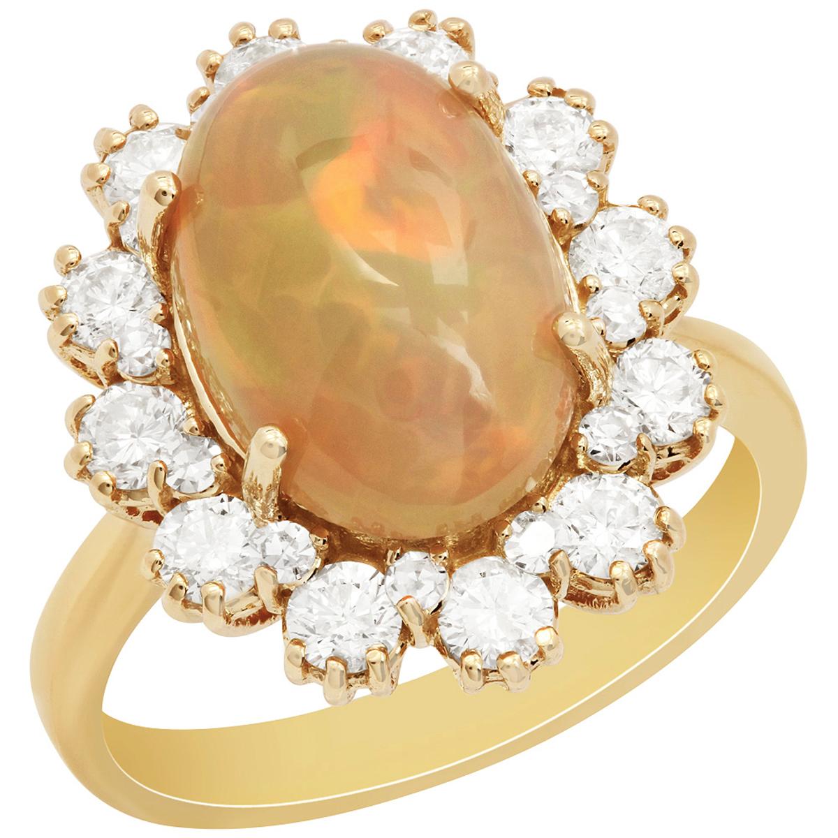 14k Yellow Gold 3.16ct Ethiopian Opal 1.18ct Diamond Ring