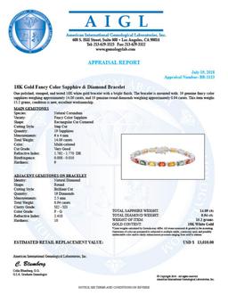 18K White Gold 14.09ct Fancy Color Sapphire 0.94ct Diamond Bracelet