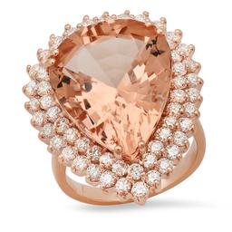 14K Rose Gold with 17.40ct Morganite and 2.36ct Diamond Ladies Ring