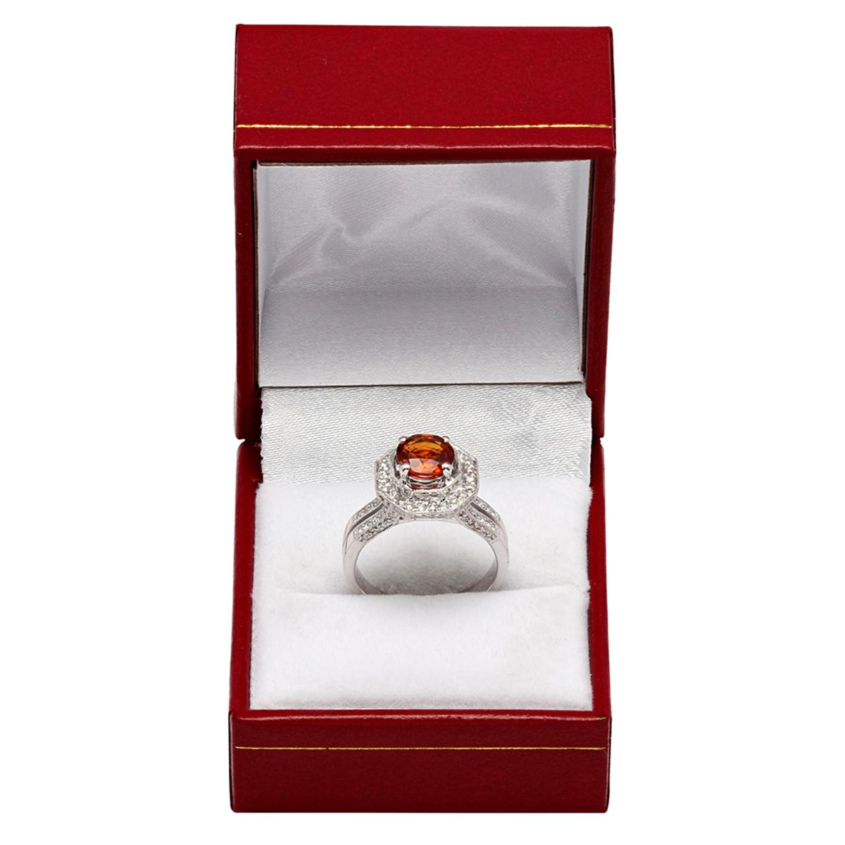 14k White Gold 2.39ct Orange Sapphire 0.68ct Diamond Ring