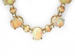 14K Yellow Gold 31.91ct Opal and 2.22ct Diamond Necklace