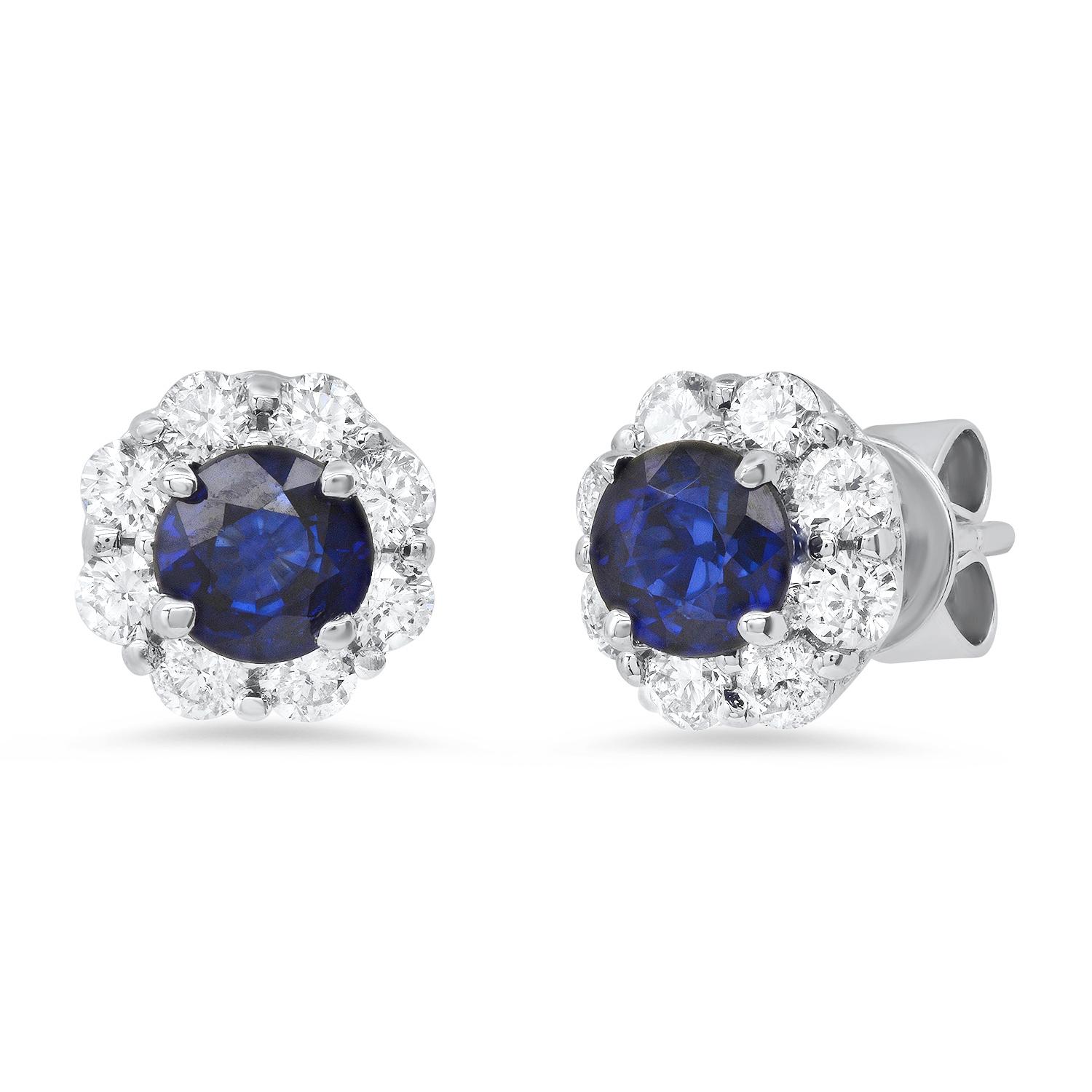 14K White Gold Setting with 1.01ct Sapphire and 0.68ct Diamond Earrings