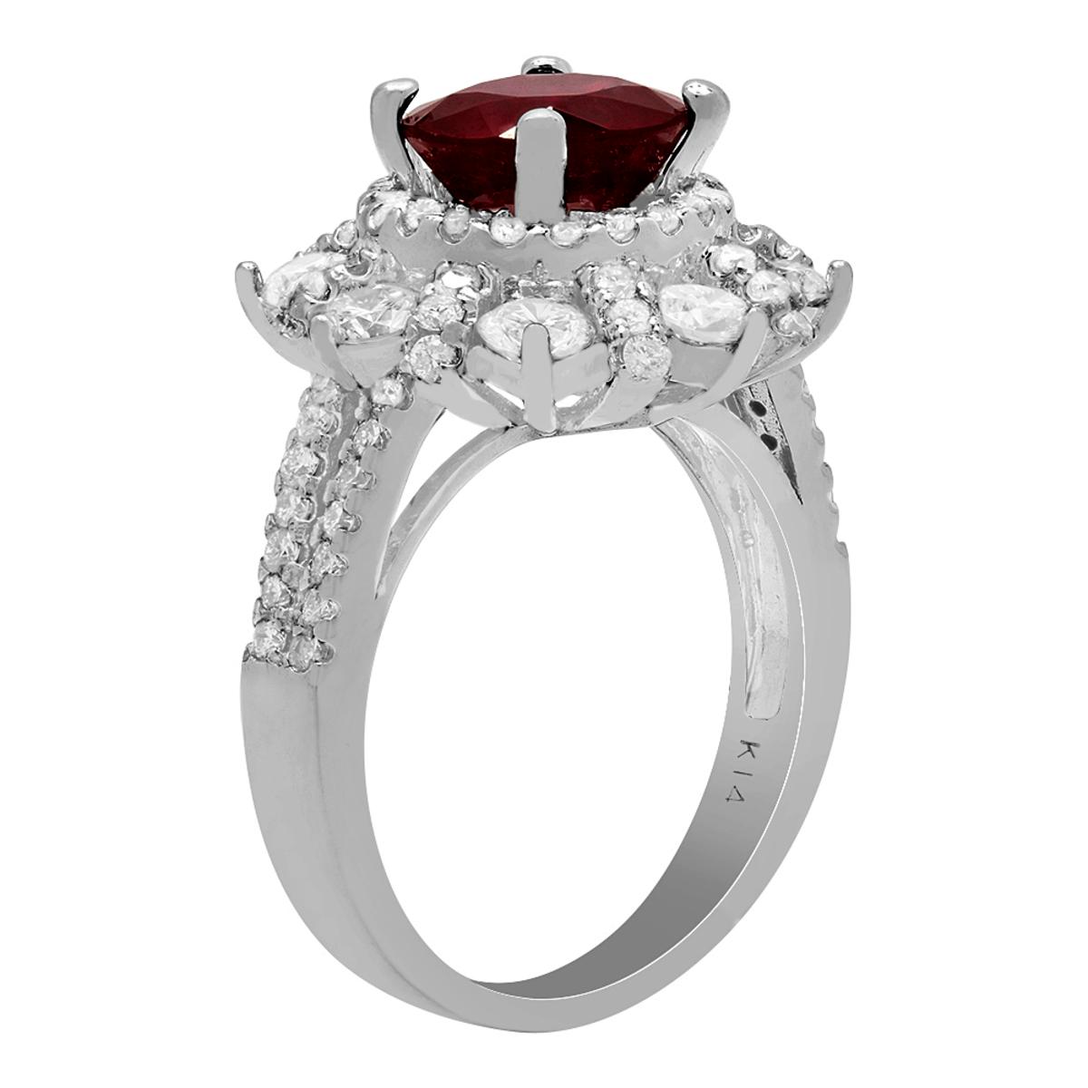 14k White Gold 2.49ct Ruby 2.52ct Diamond Ring