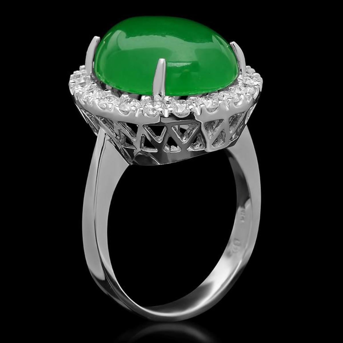 14K White Gold 8.66ct Jadeite and 1.00ct Diamond Ring