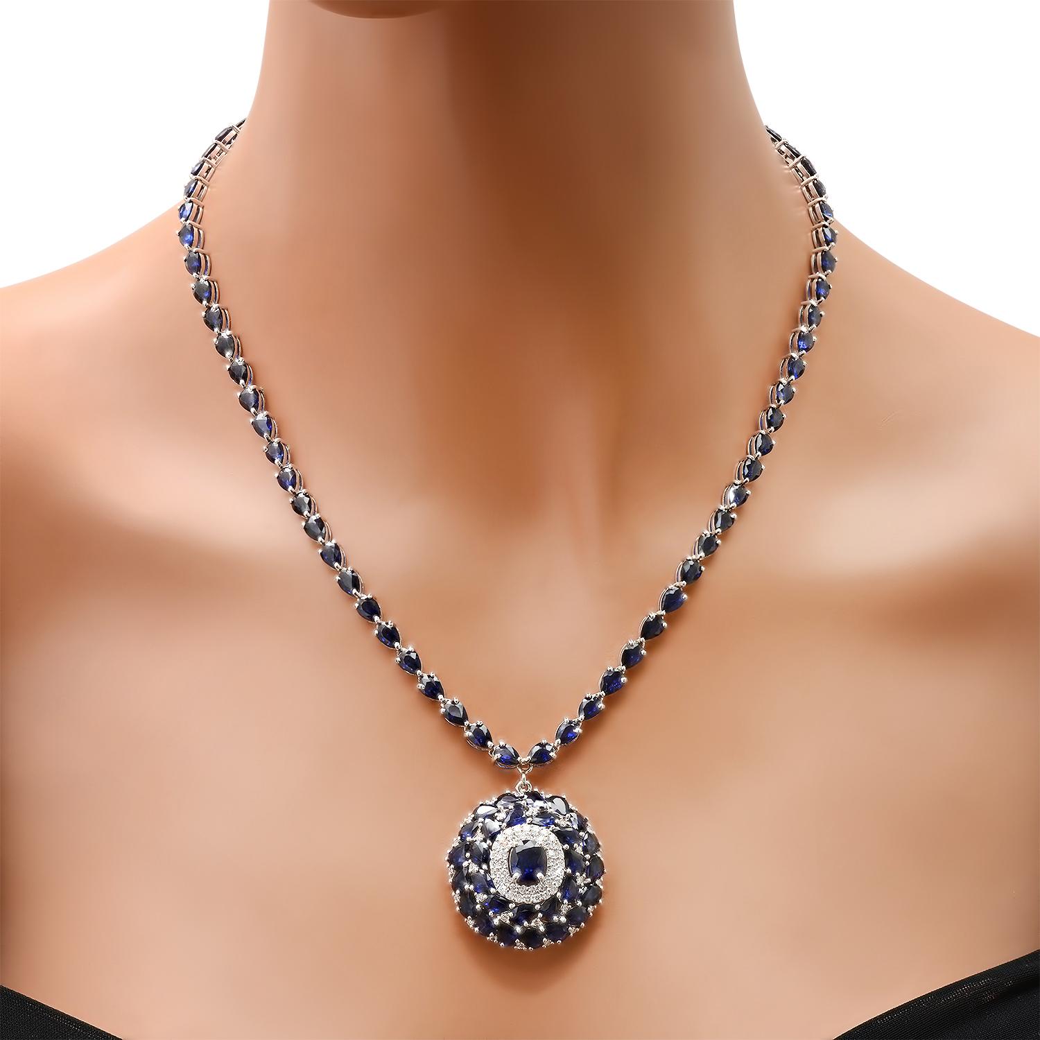 14K White Gold 44.06ct Sapphire and 1.65ct Diamond Necklace