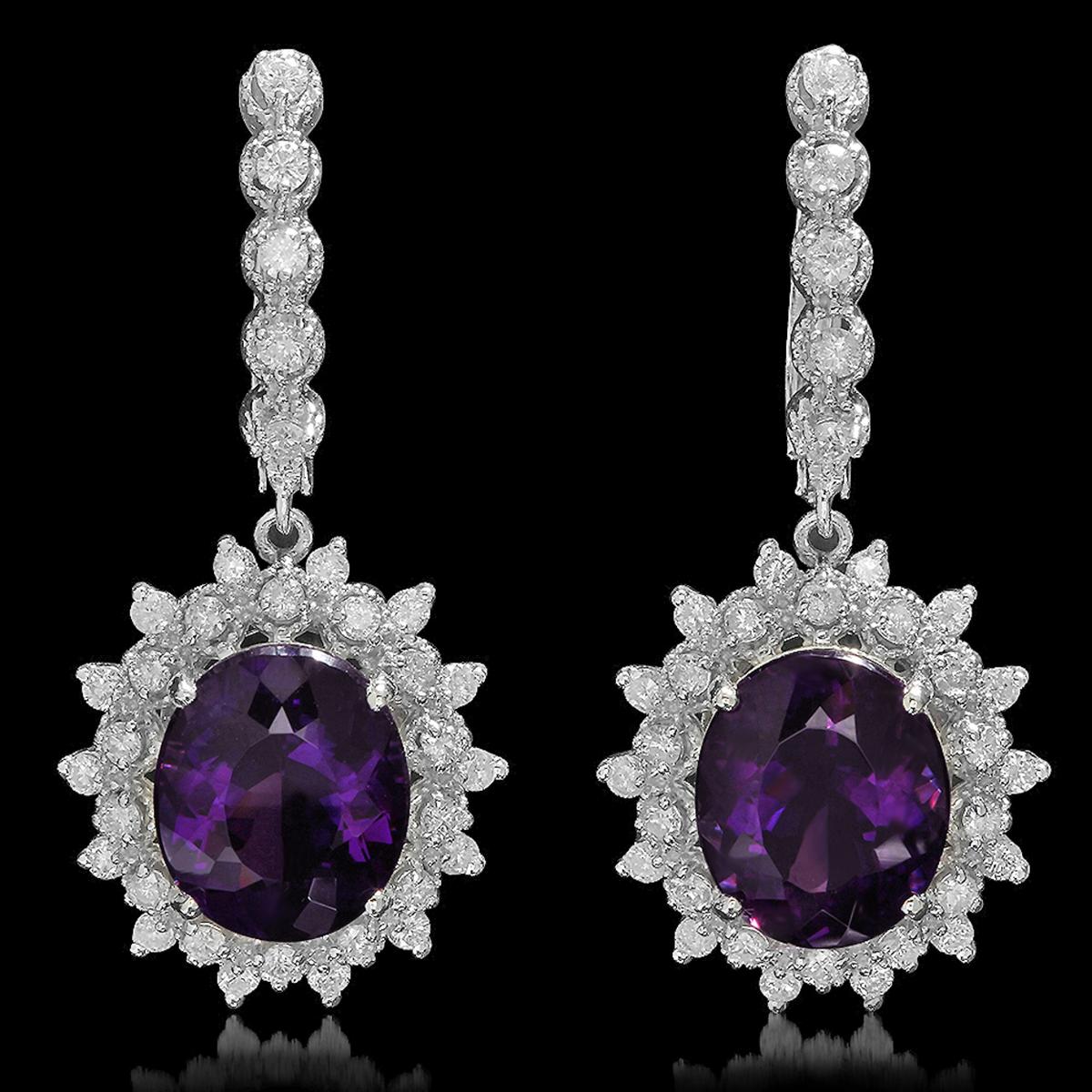 14K Gold 9.46ct Amethyst 1.41ct Diamond Earrings