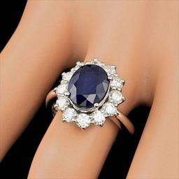 14K White Gold 3.79ct Sapphire and 1.13ct Diamond Ring