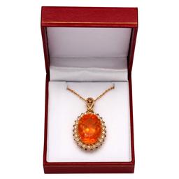 14k Yellow Gold 18.20ct Fire Opal 0.66ct & 0.94ct Diamond Pendant