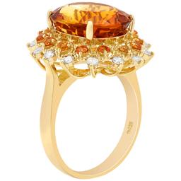 14k Yellow Gold 7.11ct Citrine 0.58ct Orange Sapphire 0.47ct Diamond Ring