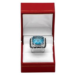 14k White Gold 17.58ct Blue Topaz 1.75ct Blue Sapphire 0.78ct Diamond Ring