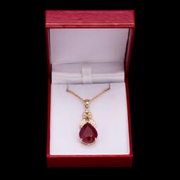 14k Yellow Gold 7.89ct Ruby 0.41ct Diamond Pendant