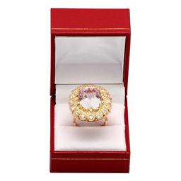 14k Yellow & Rose Gold 19.86ct Kunzite 2.84ct Diamond Ring