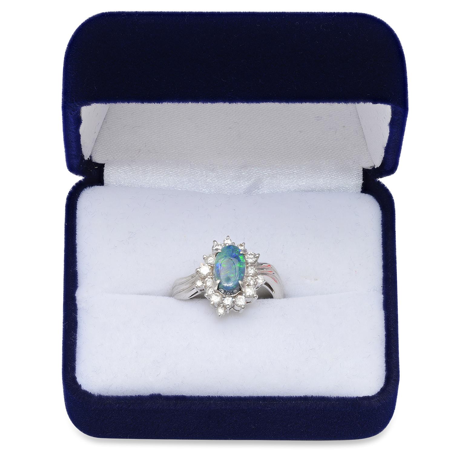 Platinum Setting with 1.85ct Opal and 0.75ct Diamond Ladies Ring