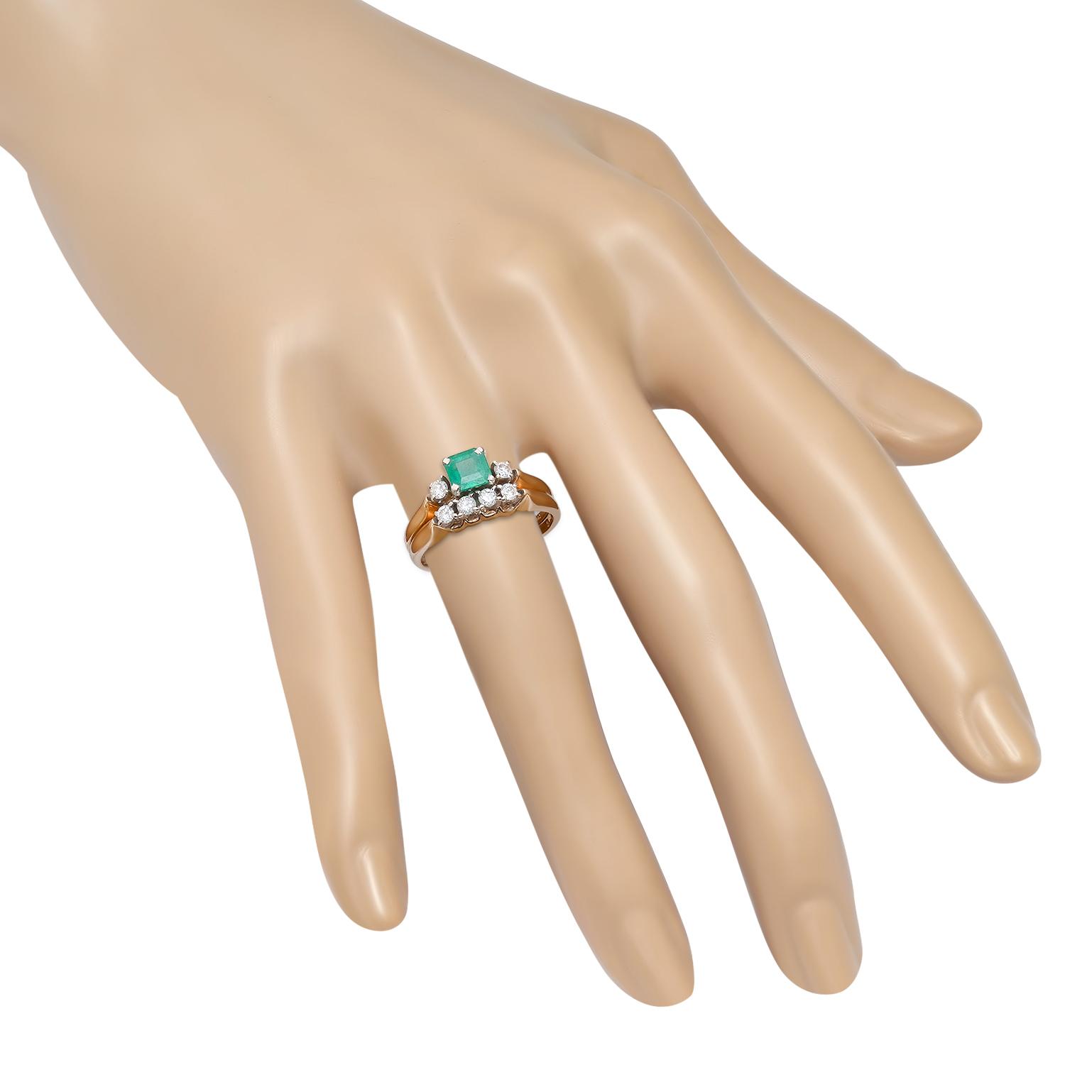 14K Yellow Gold Setting with 0.45ct Emerald and 0.21ct Diamond Ladies Ring