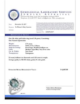 14k White Gold 2.71ct Aquamarine 1.20ct Diamond Ring