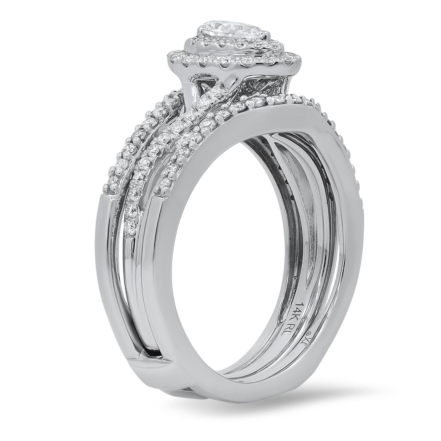 14K White Gold Two Ring Set with 0.93tcw Diamond Ladies Ring