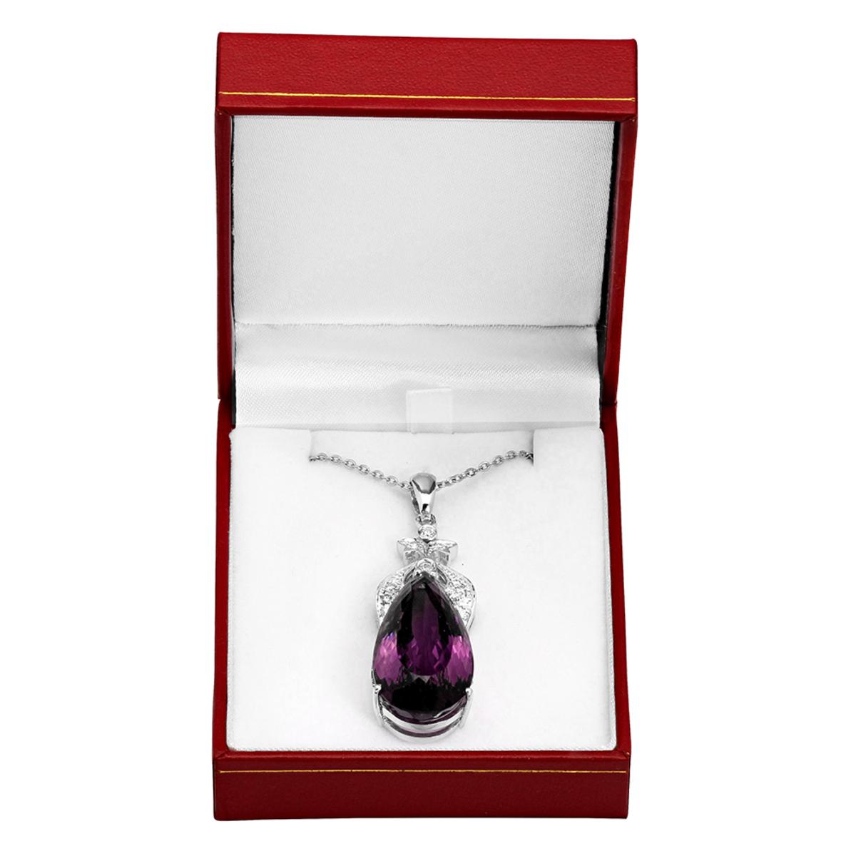 14k White Gold 32.85ct Amethyst 0.57ct Diamond Pendant