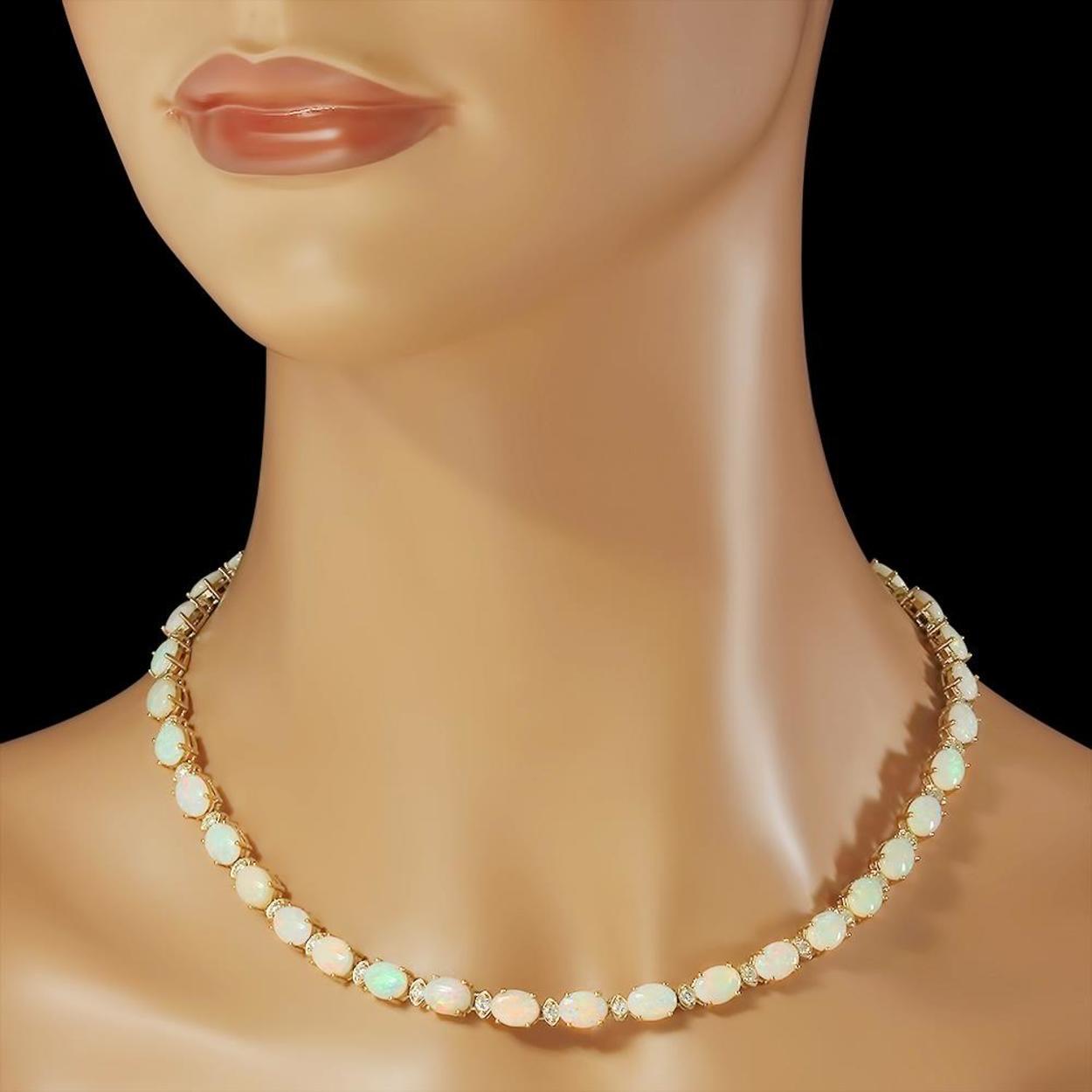 14K Gold 24.73ct Opal 2.21ct Diamond Necklace