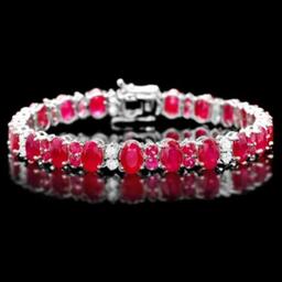 14K Gold 25.0ct Ruby 1.28ct Diamond Bracelet