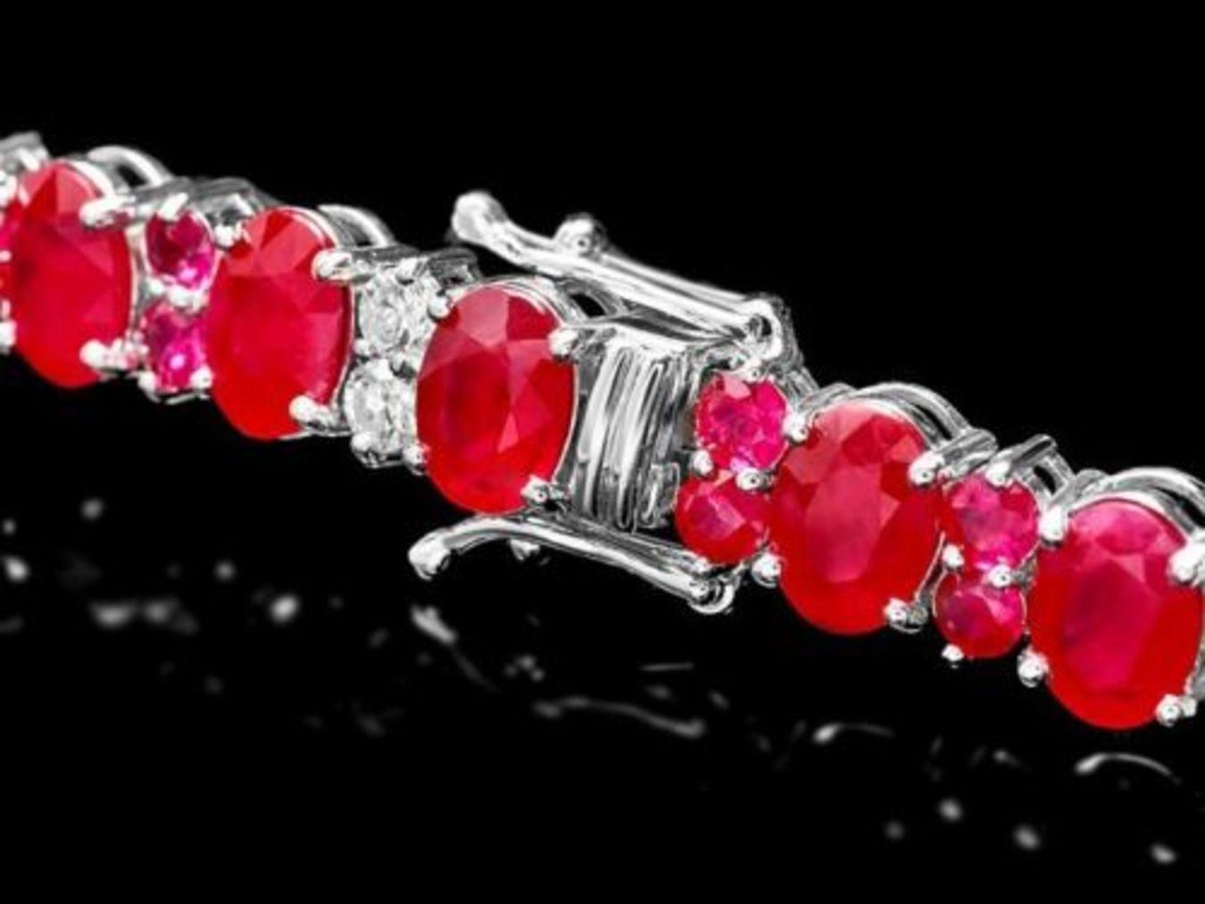 14K Gold 25.0ct Ruby 1.28ct Diamond Bracelet