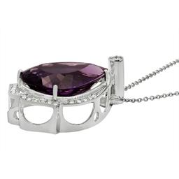 14k White Gold 42.05ct Amethyst 0.91ct Diamond Pendant