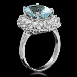 14K White Gold 5.29ct Aquamarine and 1.80ct Diamond Ring