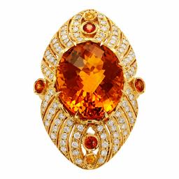 14k Yellow Gold 18.81ct Citrine 0.95ct Sapphire 1.59ct Diamond Ring