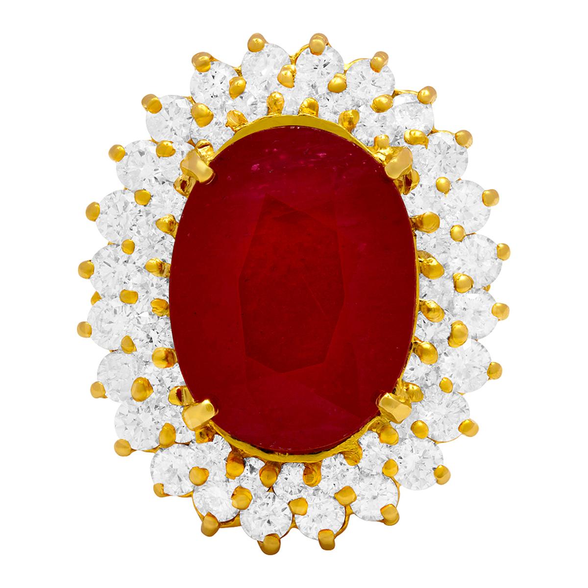 14k Yellow Gold 10.10ct Ruby 2.11ct Diamond Ring