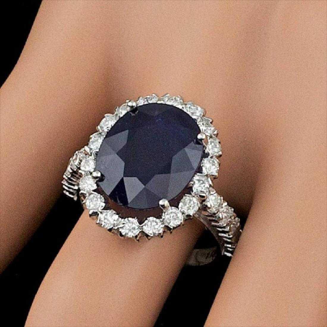 14K White Gold 7.82ct Sapphire and 1.23ct Diamond Ring