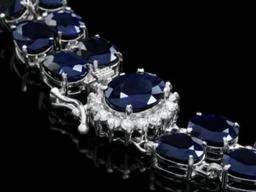 14K Gold 53.81ct Sapphire 0.59ct Diamond Bracelet