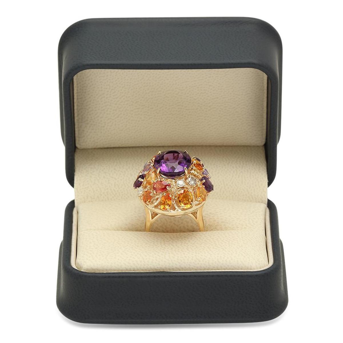 14K Yellow Gold 8.64ct Amethyst 7.42ct Sapphire and 0.47ct Diamond Ring