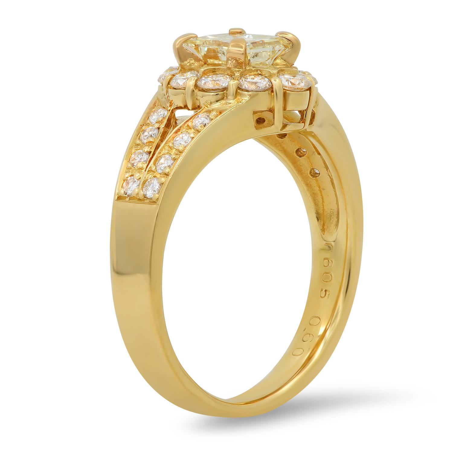 18K Yellow Gold Setting with 0.60ct Princess Cut Center Diamond and 1.06tcw Diamond Ladies Ring