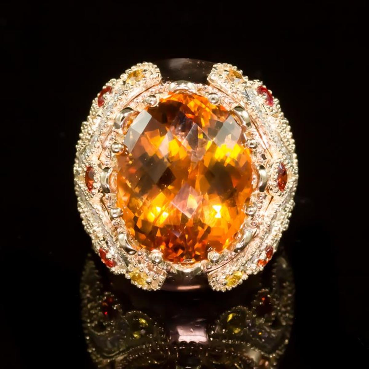 14K Rose Gold 17.89ct Citrine 1.42ct Sapphire and 1.21ct Diamond Ring