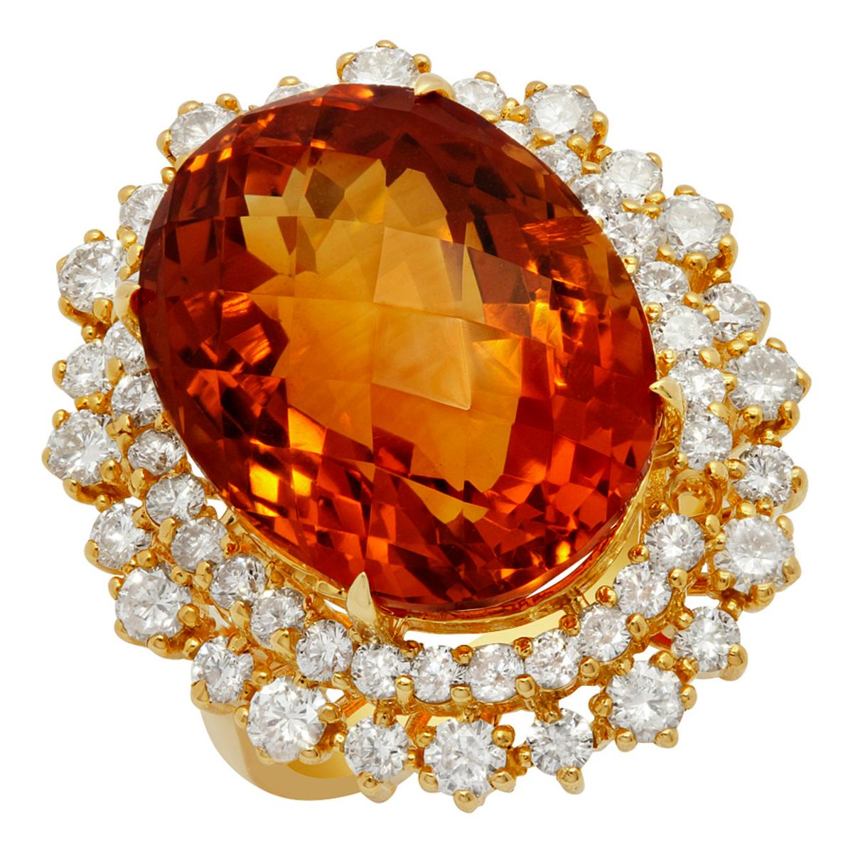 14k Yellow Gold 18.21ct Citrine 2.089ct Diamond Ring