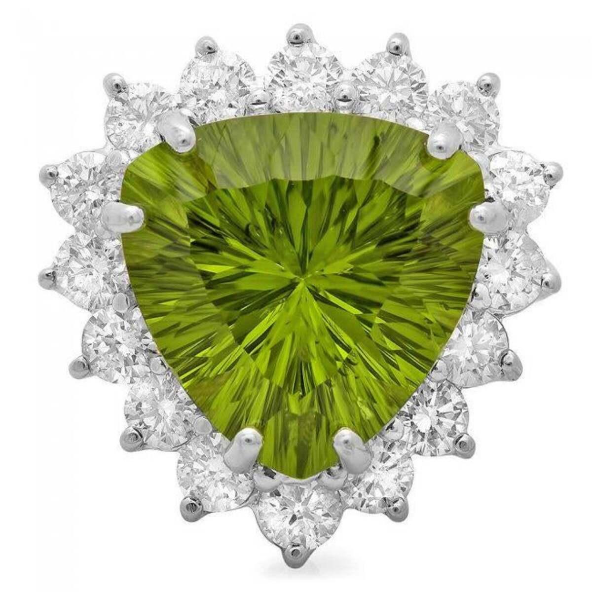 14K White Gold 9.38ct Peridot and 1.60ct Diamond Ring